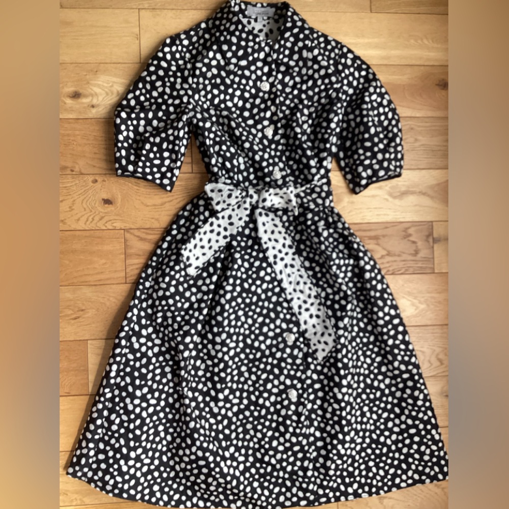 Teri Jon Black and White Polka Dot rhinestone short sleeve maxi Dress